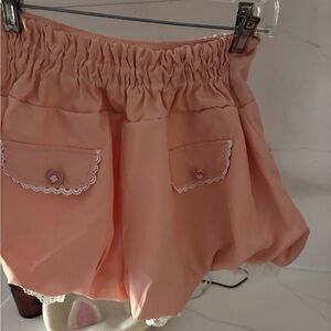 Peach Women's Shorts with Lace Trim